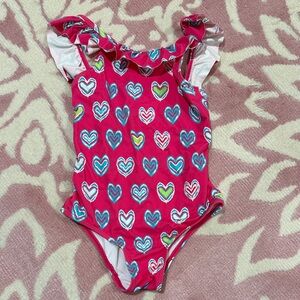 Hatley Pink Heart Pattern Kids Swim One Piece